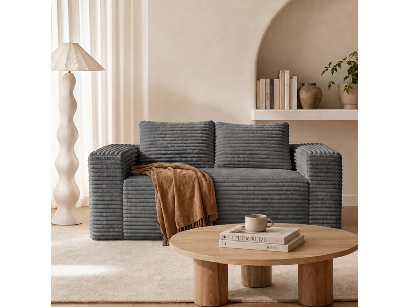  Canapé 2 places en velours côtelé gris 160x88x58 cm – assise profonde – sans montage pour petit espace  - Conforama D