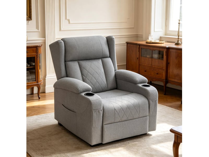 Fauteuil relax inclinable pivotant gris avec repose-pieds et rangement - Conforama C