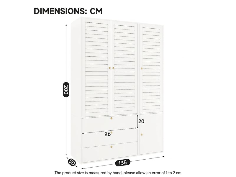  Armoire blanche 3 portes armoire penderie 135x50x200 cm avec tiroirs  - Conforama E