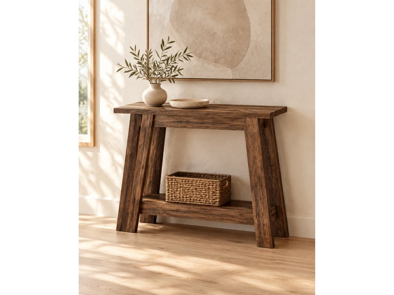  Table console 105 x 30 x 80 cm marron rustique en mdf, 2 niveaux de rangement pour entrée ou salon  - Conforama B