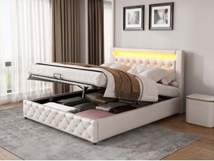 Lit coffre 140x190 cm <strong>SEYAKANY</strong>  <strong></strong> coloris blanc
