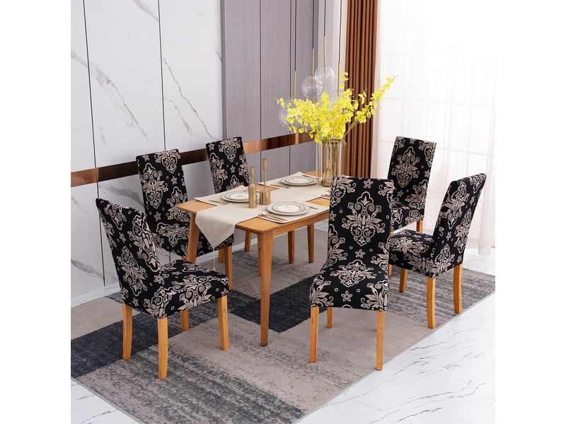  Lot de 4 housses de chaise lavables et amovibles – fleurs noires, restaurant et maison  - Conforama C