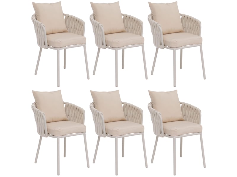  Lot de 6 chaises de salle à manger ou extérieur avec accoudoirs coussins amovibles et cordage élastique polyester crème et aluminium 04_0008726  - Conforama A