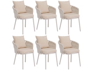 Lot de 6 chaises de salle à manger ou extérieur avec accoudoirs coussins amovibles et cordage élastique polyester crème et aluminium 04_0008726