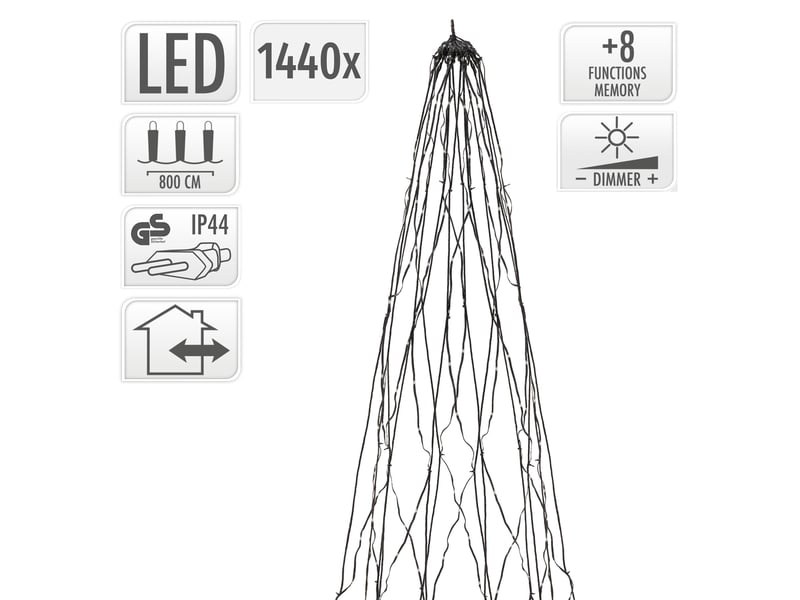 Ecd germany guirlande lumineuse led pour mât, sapin de noël lumineux, 8 m, 1440 leds lumière blanc chaud, minuterie, 8 modes, avec télécommande, éclairage forme d'arbre pour extérieur jardin ECD Germany GmbH - Conforama C