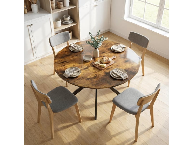  Table de salle à manger pour 4 personnes avec pieds en acier croisés, marron rustique, diamètre 120 cm  - Conforama C