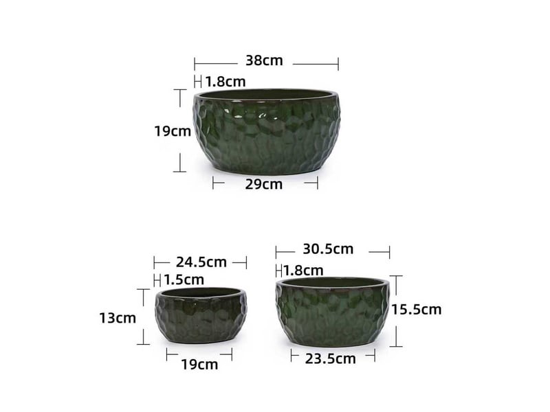 Lot de 3 pots de fleurs faits main en céramique ø 38,130,525,4 cm – vert antique – drainage intégré  - Conforama C