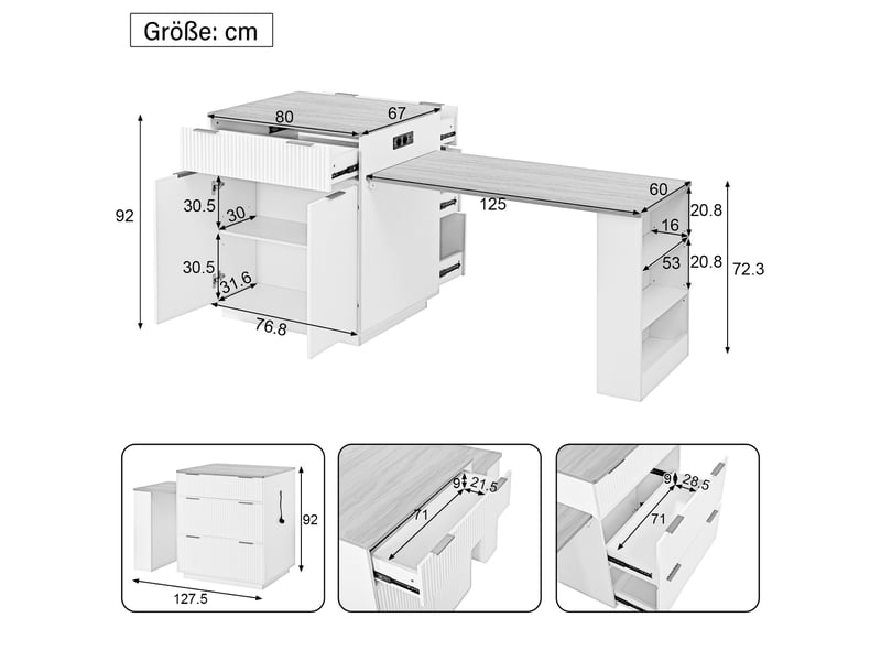 Îlot de cuisine sur roulettes avec table extensible et rangement homvra - Conforama E