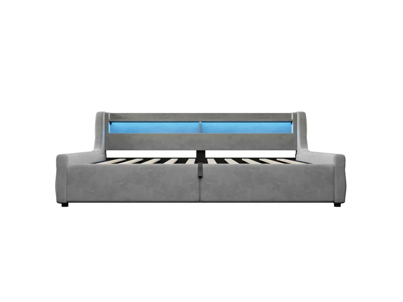  Lit rangement 140 x 200 cm lit double rangement hydraulique structure plateforme revêtement velours éclairage led finition grise  - Conforama D