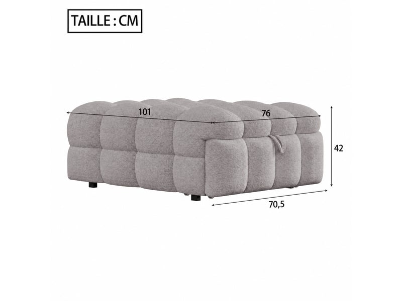 Pouf-lit convertible 2-en-1 une place, 183 cm, bouclé gris – couchage sans matelas supplémentaire - Conforama C
