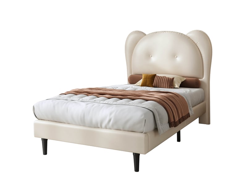  Modenvie lit enfant 90x200 cm - tête de lit en forme d'animal, revêtement pu - pour chambre d'enfant - beige  - Conforama A