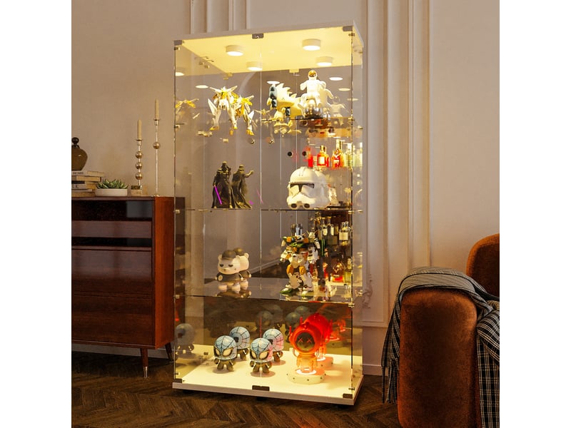  Vitrine en verre avec led- verre trempé miroir- vitrine armoire pour collection- 4 niveaux- 2 portes- serrure de sécurité- 80×36×164cm -blanc  - Conforama E
