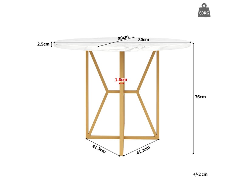  Table de salle à manger 80x80, design luxueux table à manger, plateau laqué brillant, pieds dorés, hauteur réglable  - Conforama C