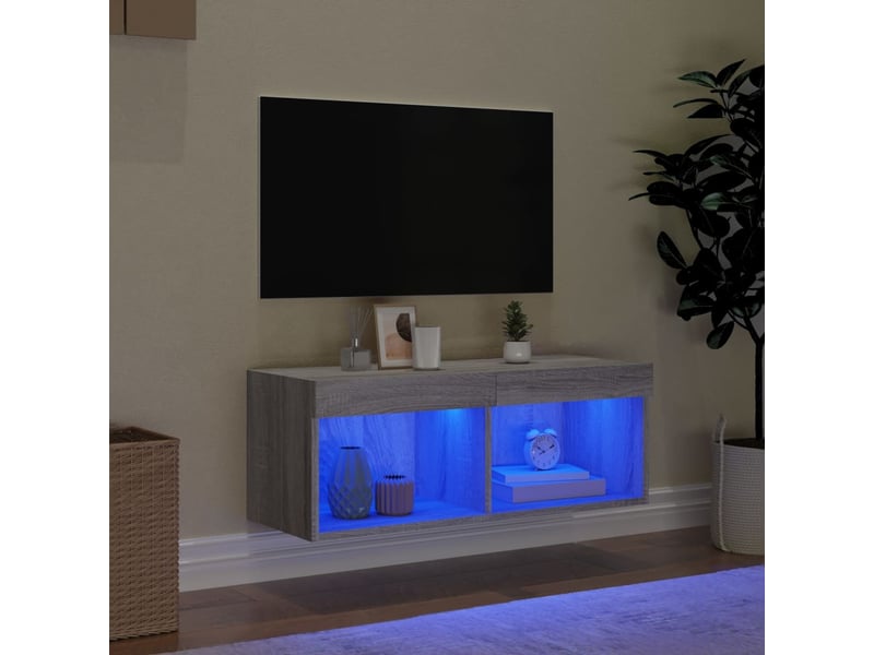 Meuble tv - banc tv - meuble de rangement avec lumières led sonoma gris 80x30x30 cm - Conforama C
