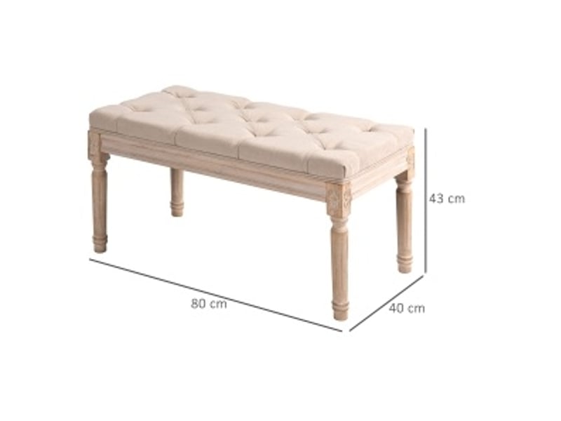  Banc rembourré tcqpz vintage 80 x 40 x 43 cm capitonné en polyester aspect lin beige  - Conforama C