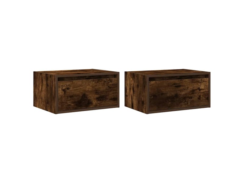  Lot de 2 table de chevet mural avec lumières led chêne fumé shl37087  - Conforama C