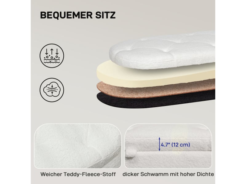  Banc coffre blanc 114x47x46,5 cm, effet teddy, couvercle, cadre métallique, salon et chambre  - Conforama E