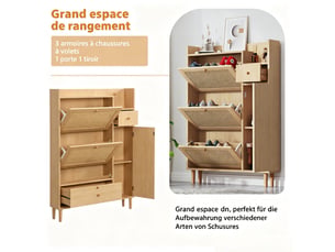 Meuble à chaussures, 3 portes abattantes, avec étagères et tiroir, meuble de rangement, pour entrée, couloir