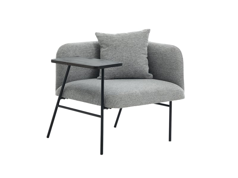  Fauteuil d'appoint gris en tissu chenille avec table d'appoint intégrée, style scandinave  - Conforama E
