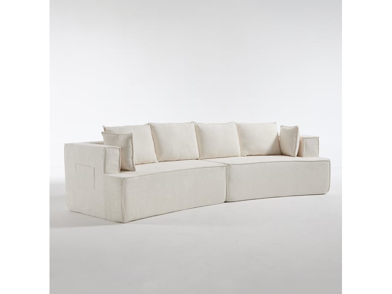  Canapé modulaire 4 places avec assise profonde ressorts et coussins forme incurvée en velours blanc 302 × 115 × 65 cm  - Conforama A
