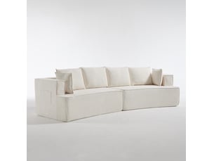 Canapé modulaire 4 places avec assise profonde ressorts et coussins forme incurvée en velours blanc 302 × 115 × 65 cm