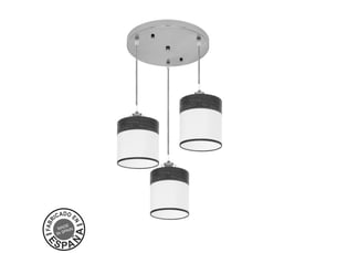 Plafonnier suspendu fabrilamp cloe chromeblanc-bois noir 3 x e27 hauteur réglable 43-105 cm 42x42 cm