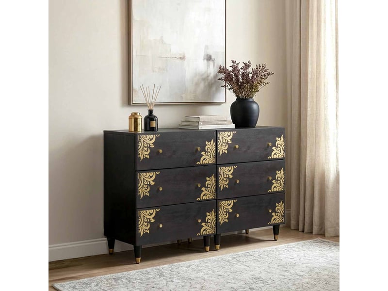 Lot de 2 buffet, meuble de rangement salon 60 x 33 x 75 cm bois de mangue massif noir - Conforama B