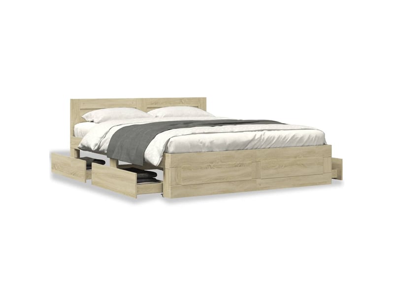  Lit double- lit adulte -  cadre de lit tête de lit sans matelas chêne sonoma 150x200 cm  - Conforama C