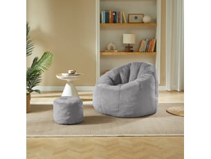 Fauteuil pouf fleur 105x105x70 cm avec repose-pieds gris clair