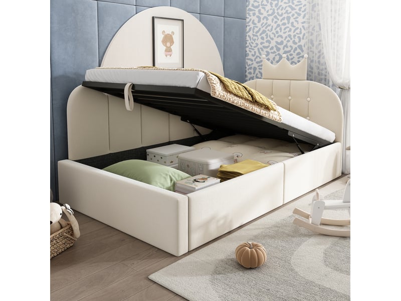  Modenvie lit banquette 90x190 cm - avec rangement hydraulique, sans matelas, velours rembourré - beige  - Conforama B