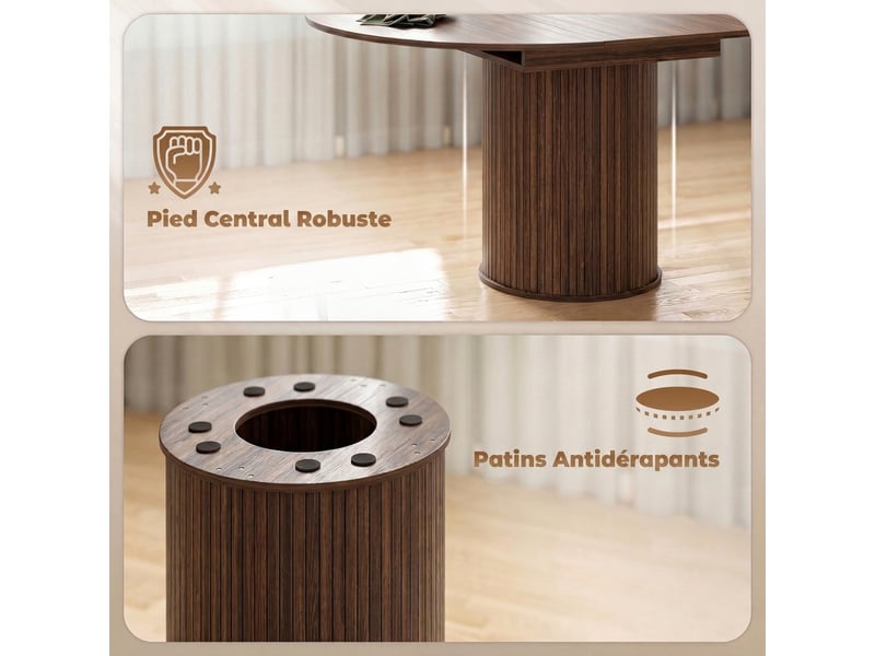 Table à manger extensible pour 6 à 8 personnes, 110-150 cm, noyer, table de cuisine ovale avec piètement central rond - Conforama R