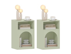 Lot de 2 tables de chevet, table de nuit avec compartiments ouverts, design arqué, 40 x 30 x 60 cm, vert clair