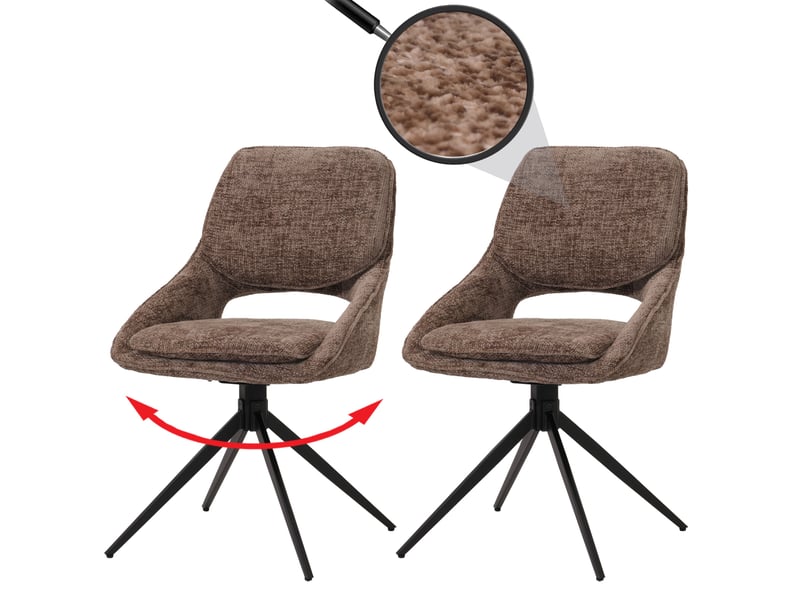  Lot de 2 chaises de salle à manger pivotantes à 180° avec retour automatique assise rembourrée et protections de sol réglables tissu chenille marron et fer 04_0009910  - Conforama B