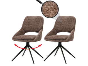 Lot de 2 chaises de salle à manger pivotantes à 180° avec retour automatique assise rembourrée et protections de sol réglables tissu chenille marron et fer 04_0009910