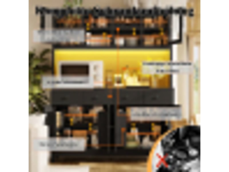 Buffet haut, coloris noir, 140 × 38,5 × 180 cm, mdf, métal et verre, led rgb pilotable par application, portes vitrées - Conforama D