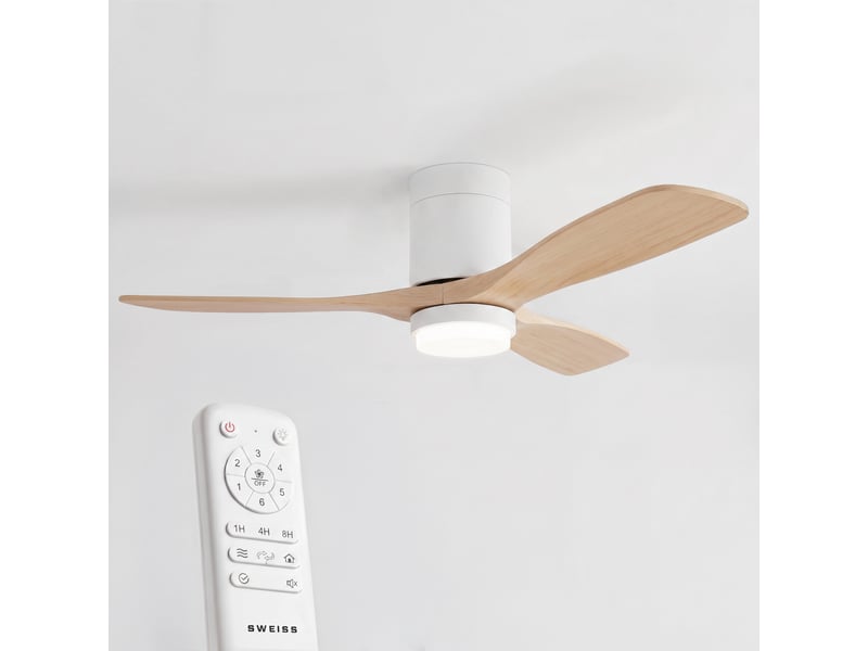 Sweiss flow22 - ventilateur de plafond avec led, 6 vitesses, bois clair - Conforama A