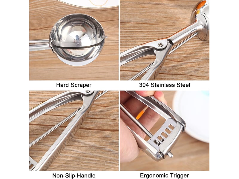  Cuillère à glace, 5cm cuillère à glace en acier 304 inoxydable cuillère à glace avec déclencheur, professionnelle crème glacée scoopers pour fruits gl  - Conforama C