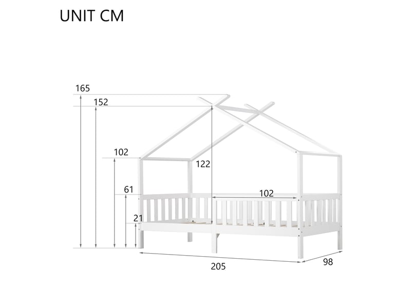  Lit enfant cabane avec barrières et sommier à lattes 200x90 cm blanc  - Conforama E