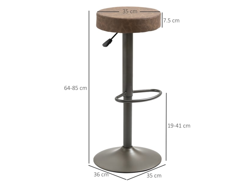  Lot de 2 tabourets de bar pivotants avec repose-pieds et hauteur réglable, 35 x 36 x 64-85 cm, marron  - Conforama E