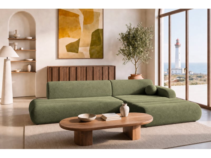  Bordilla - canapé d'angle convertible tissu chenille 4 places vert gauche  - Conforama B