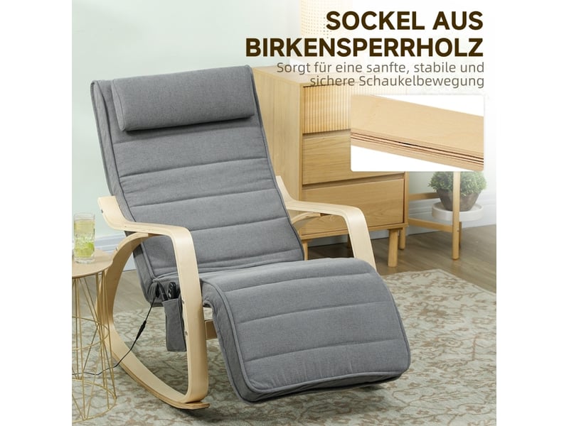  Fauteuil à bascule avec massage et chauffage lombaire, poche latérale, en polyester gris  - Conforama E