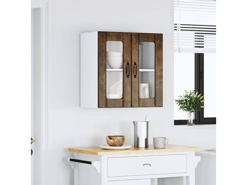 Armoire murale de cuisine avec porte vitrée lucca chêne fumé bois d'ingénierie shl3789 - Conforama C