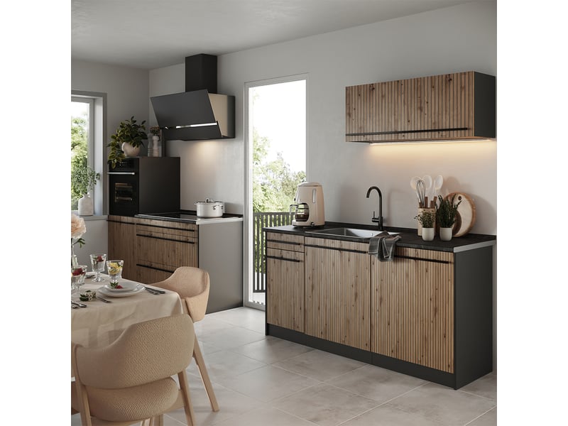  Vicco cuisine, chêne artisananthracite, 160cm plan de travail chêne doré  - Conforama C