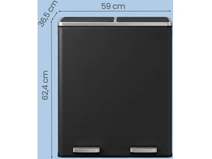 Poubelle double compartiment 2 x 30 l anti-traces de doigts 58,6 x 32 x 65 cm design moderne cuisine en acier noir 12_0013073