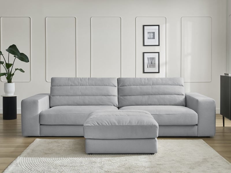  Bobochic canapé droit fixe 3 places sierra velours avec pouf gris clair SIERRA - Conforama D