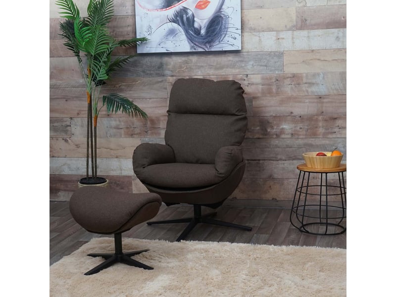  Fauteuil relax + pouf hwc-l12, fauteuil tv fauteuil à bascule fonction bascule, pivotant, métal tissutextile - marron  - Conforama D