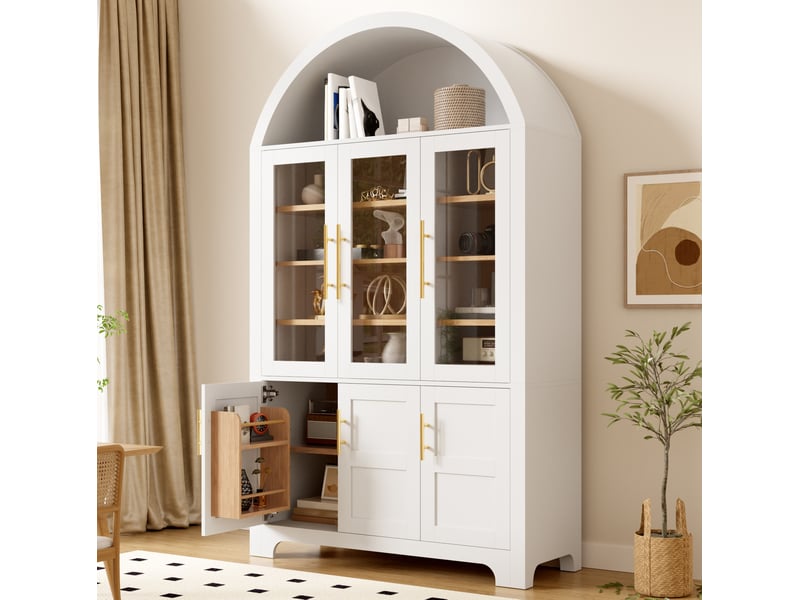  Vitrine blanc 110x40x185 cm avec 3 portes vitrées et rangement  - Conforama B