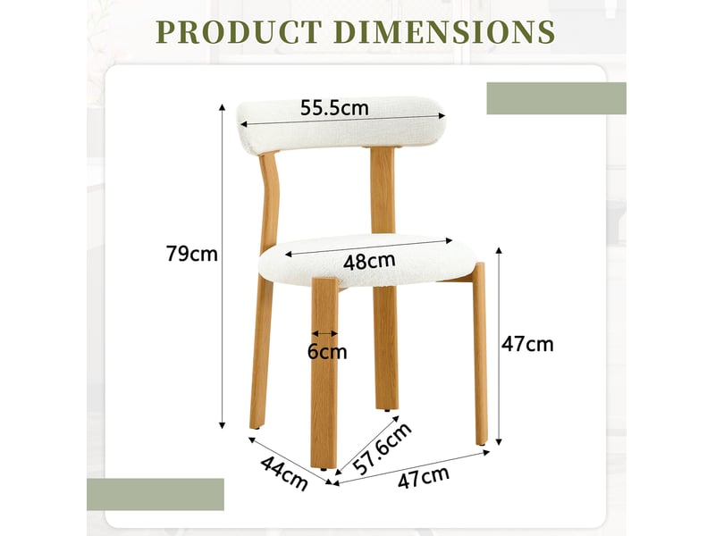  Lot de 2 chaises de salle à manger en chenille blanc 55,5 x 44 x 79 cm  - Conforama E