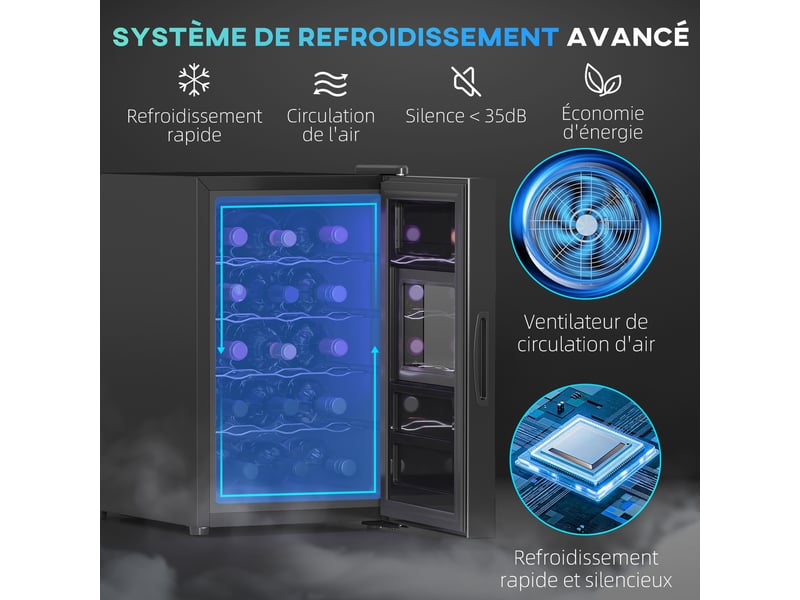  Cave à vin, 15 bouteilles, 39l, réfrigérateur pour boissons, température réglable 8-18℃, éclairage led  - Conforama A