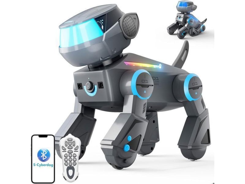  Chien robot programmable bluetooth avec leds rgb et télécommande 100 actions, gris 151498_AABBF23536_6_DROPFR - Conforama A